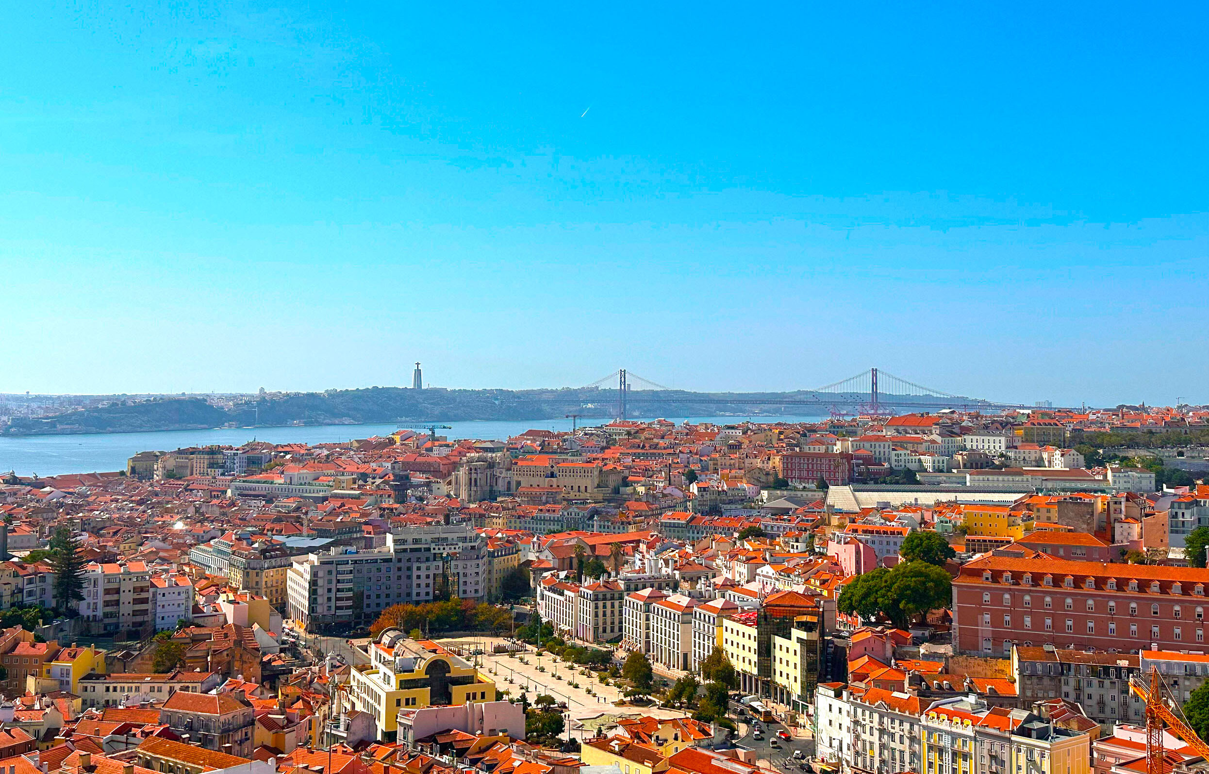 Lisbon panorama with Tagus river and blue sky